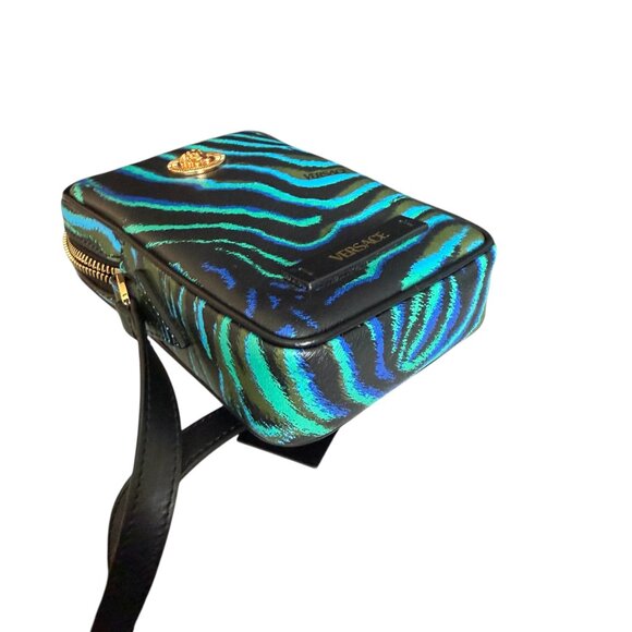Versace Medusa Printed Calf Leather Tiger Blue/Black 100792 Phone case Bag - Picture 2 of 16